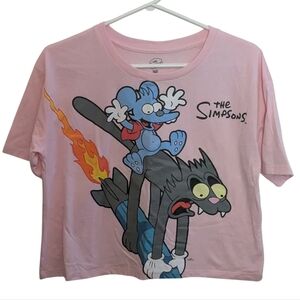 2 /$30 Simpsons Itchy And Scratchy Women's MEDIUM Pink Graphic Print Tee Shirt